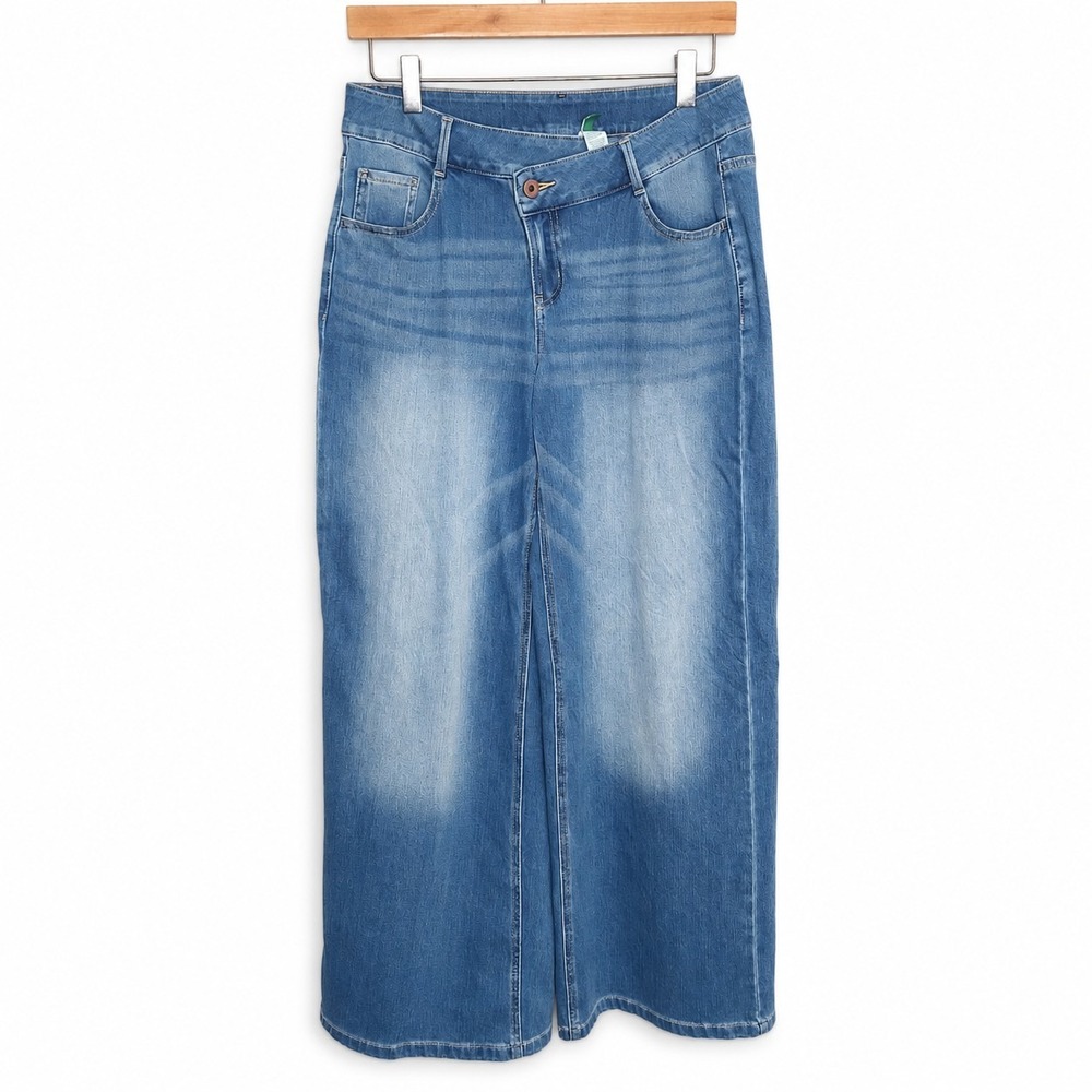 Halara Flex Asymmetric Low Rise Wide Leg Baggy Jeans Medium Wash Blue Medium